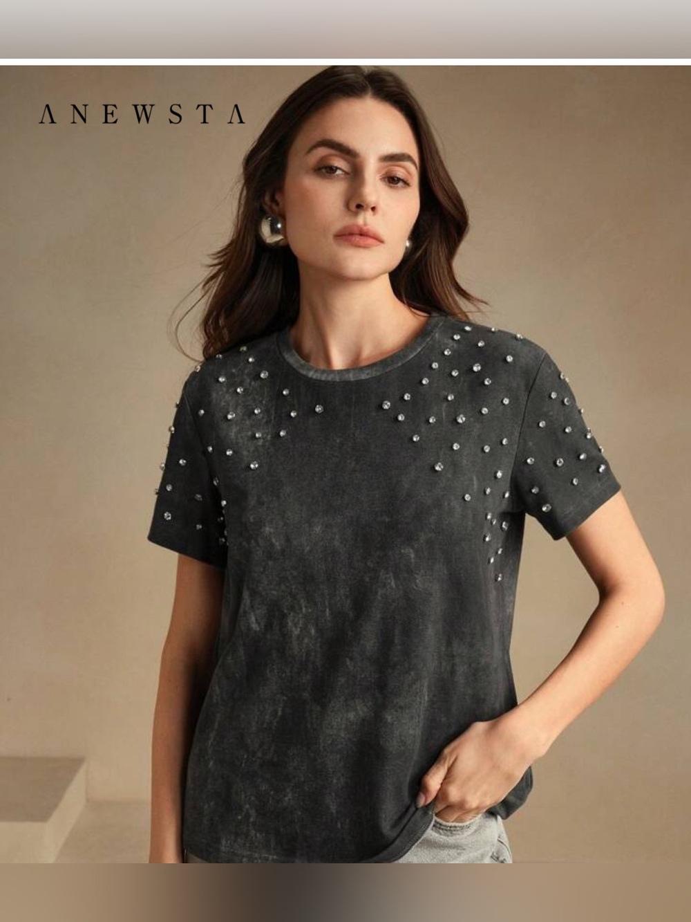 Women’s Embellished Tie Dye Look Short Sleeve T-shirt